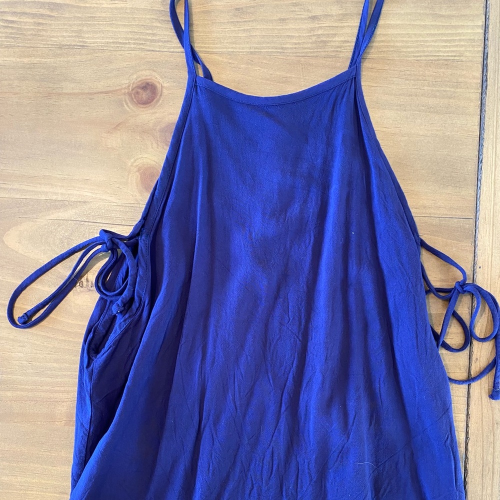 Navy tank with ties on side, size: small